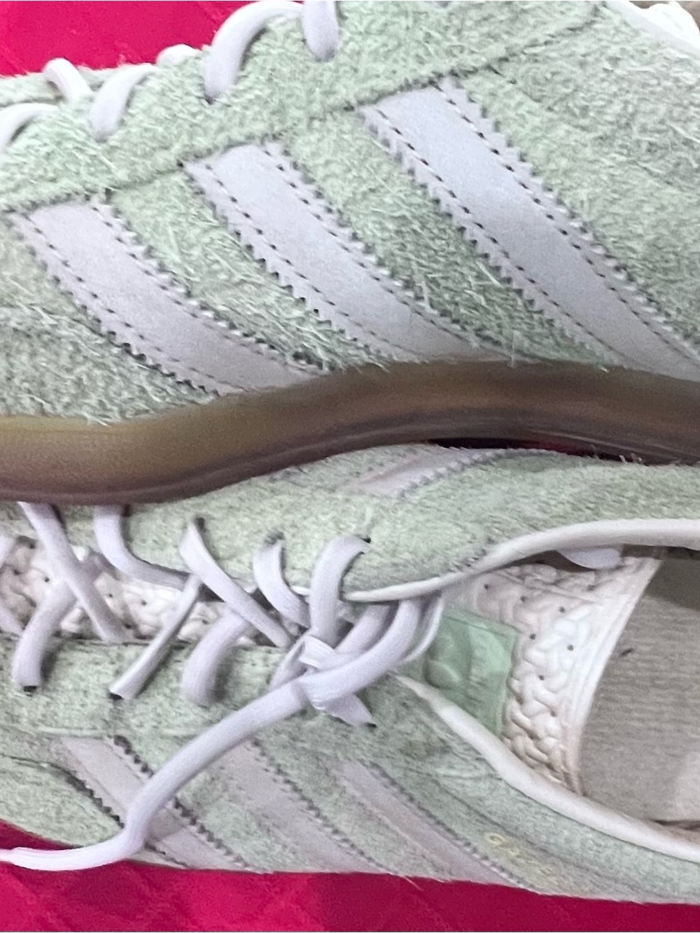 adidas Mint Green Suede Sneakers with White Stripes and Gum Sole